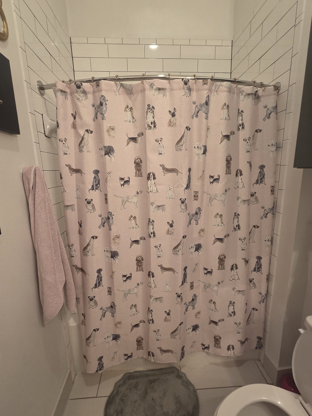 Dog Print Shower Curtain - Pink